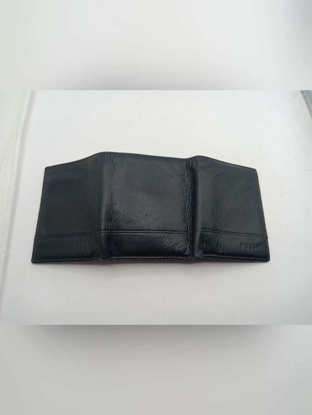 Fossil Black Leather Trifold Card Holder Wallet